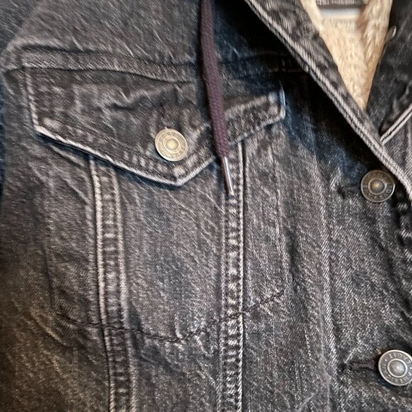 American Eagle XS, Black, Faux Fur lined Jacket with Faux Fur Hoodie - Picture 8 of 12